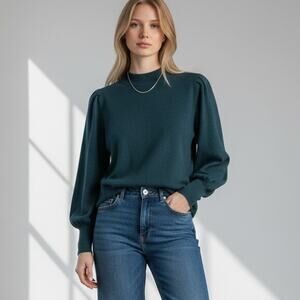 Club Monaco Cashmere Long Sleeve Sweater Women's Sz XS Teal Puff Luxurious